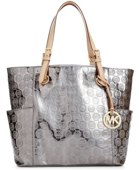 michael kors jet set east west silver-tone tote|Michael Kors saffiano jet set.